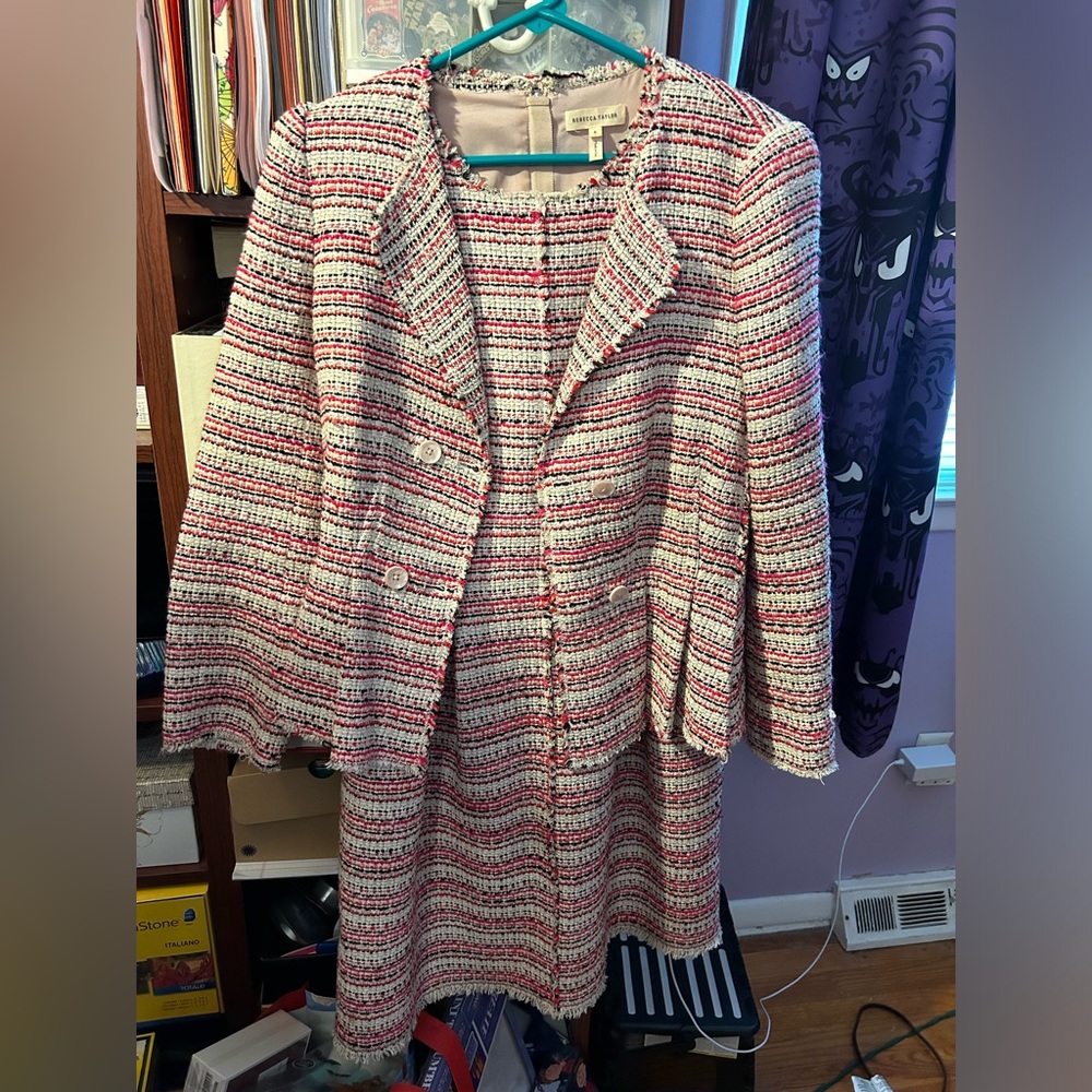 Rebecca Taylor Pink, White and Black Tweed Skirt Suit